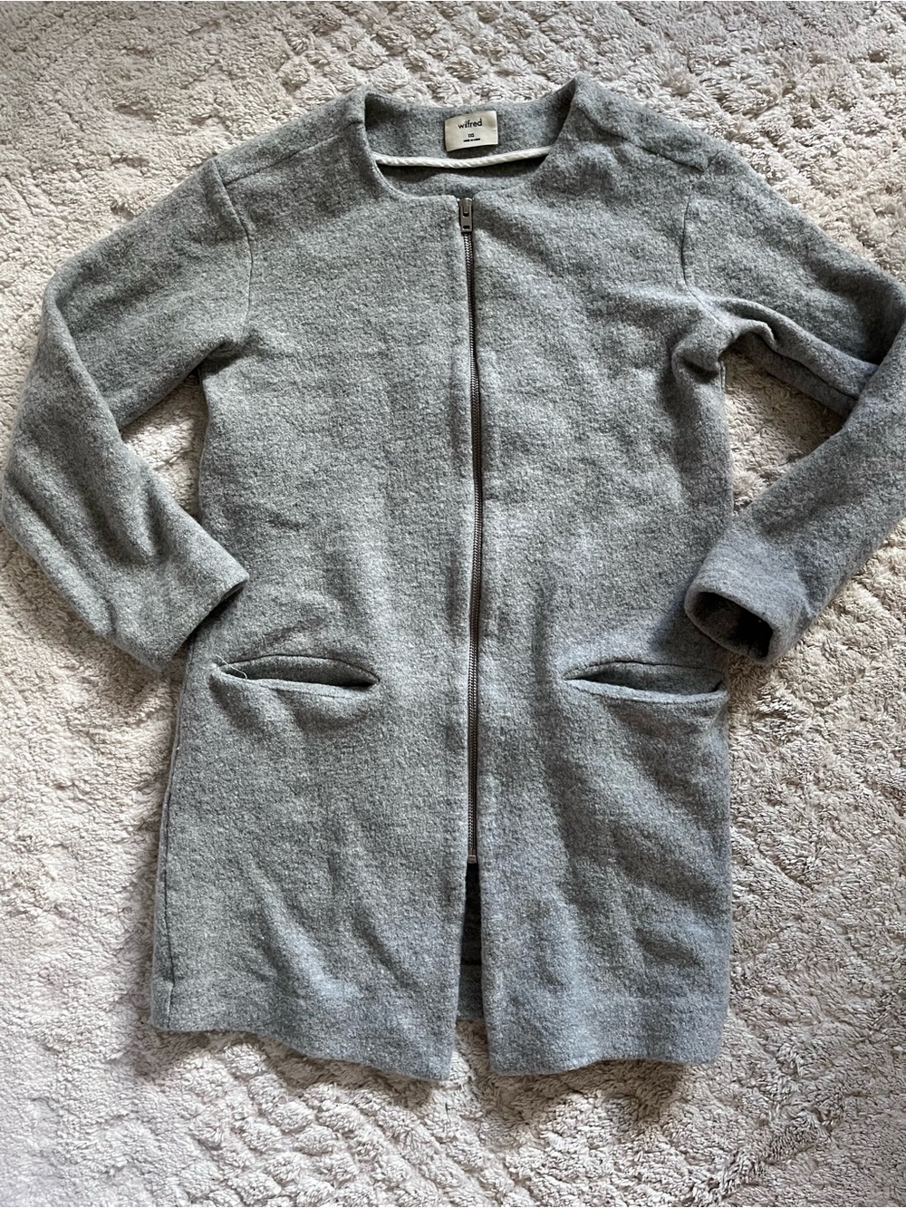 Aritzia Wilfred Light Gray Zip-Front Sweater Coat